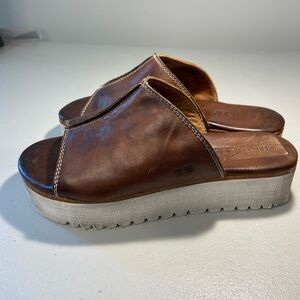 Bed Stu Women's Brown Leather Slide Sandals with Platform Sole SZ 7.5